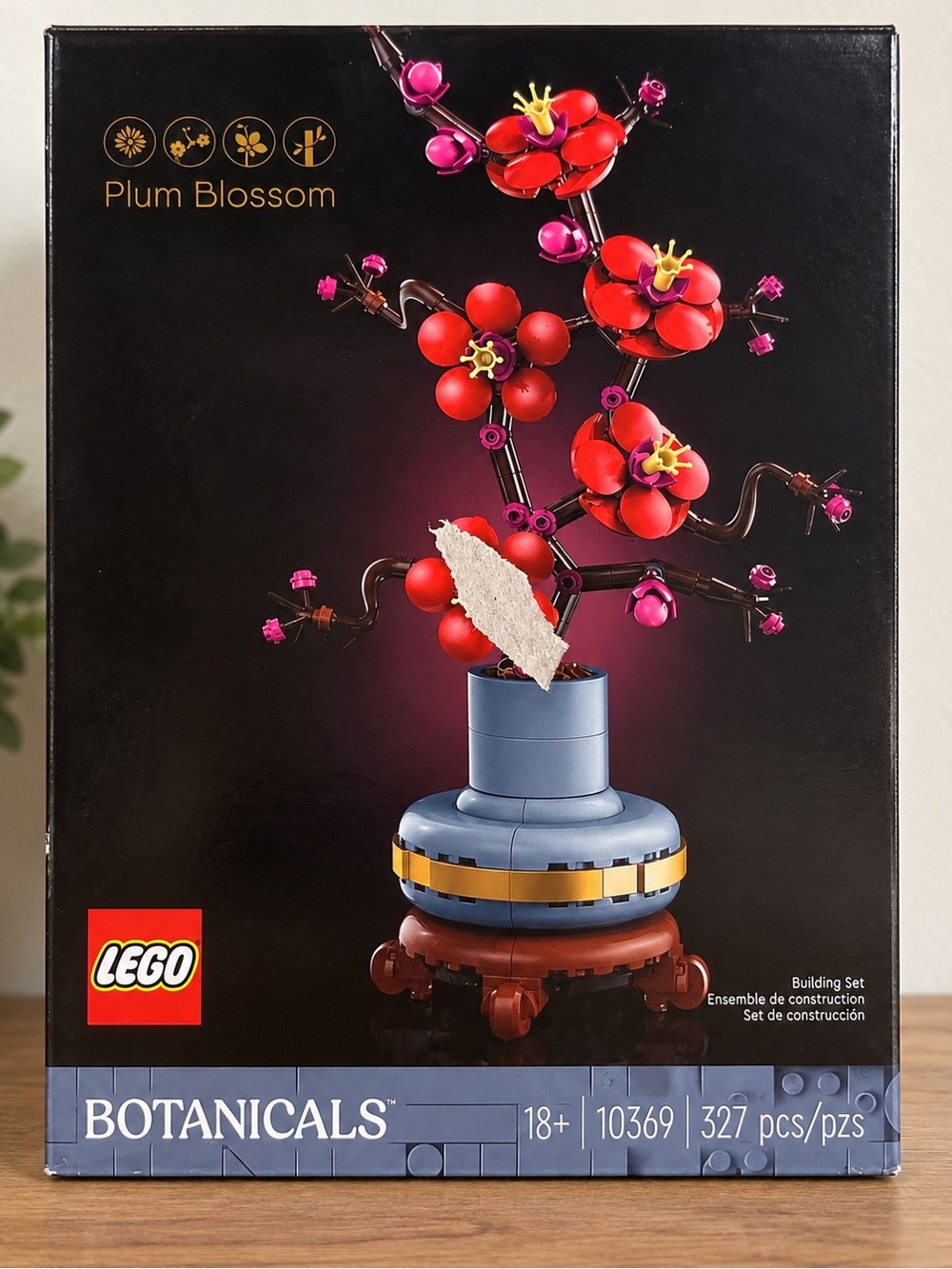 Lego Plum Blossom Display with Red and Pink Flowers